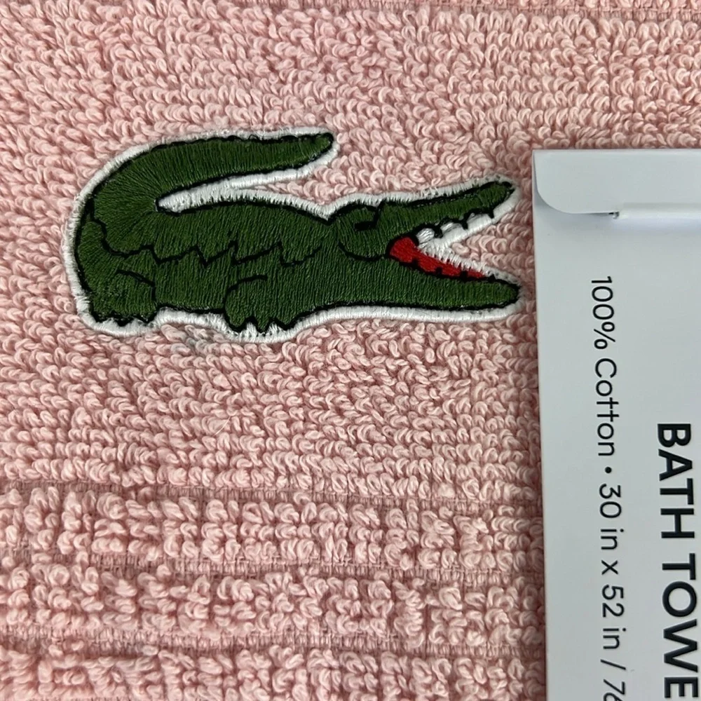 Lacoste Bath Towels Pink Green Crocodile Logo 100% Cotton 30